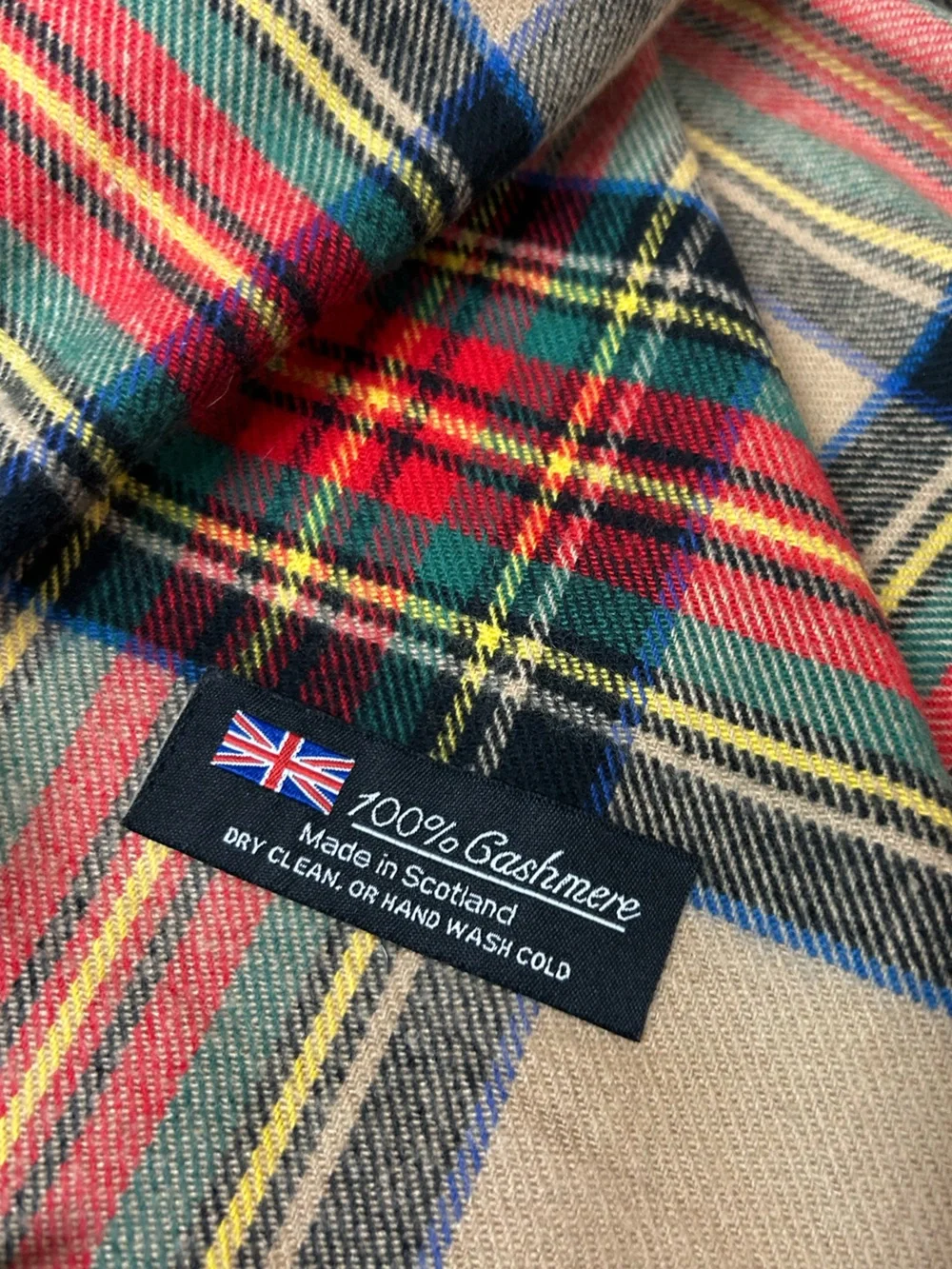 Cashmere Camel Tartan Plaid Scarf Made in Scotland 100% Fall Winter Scarf
